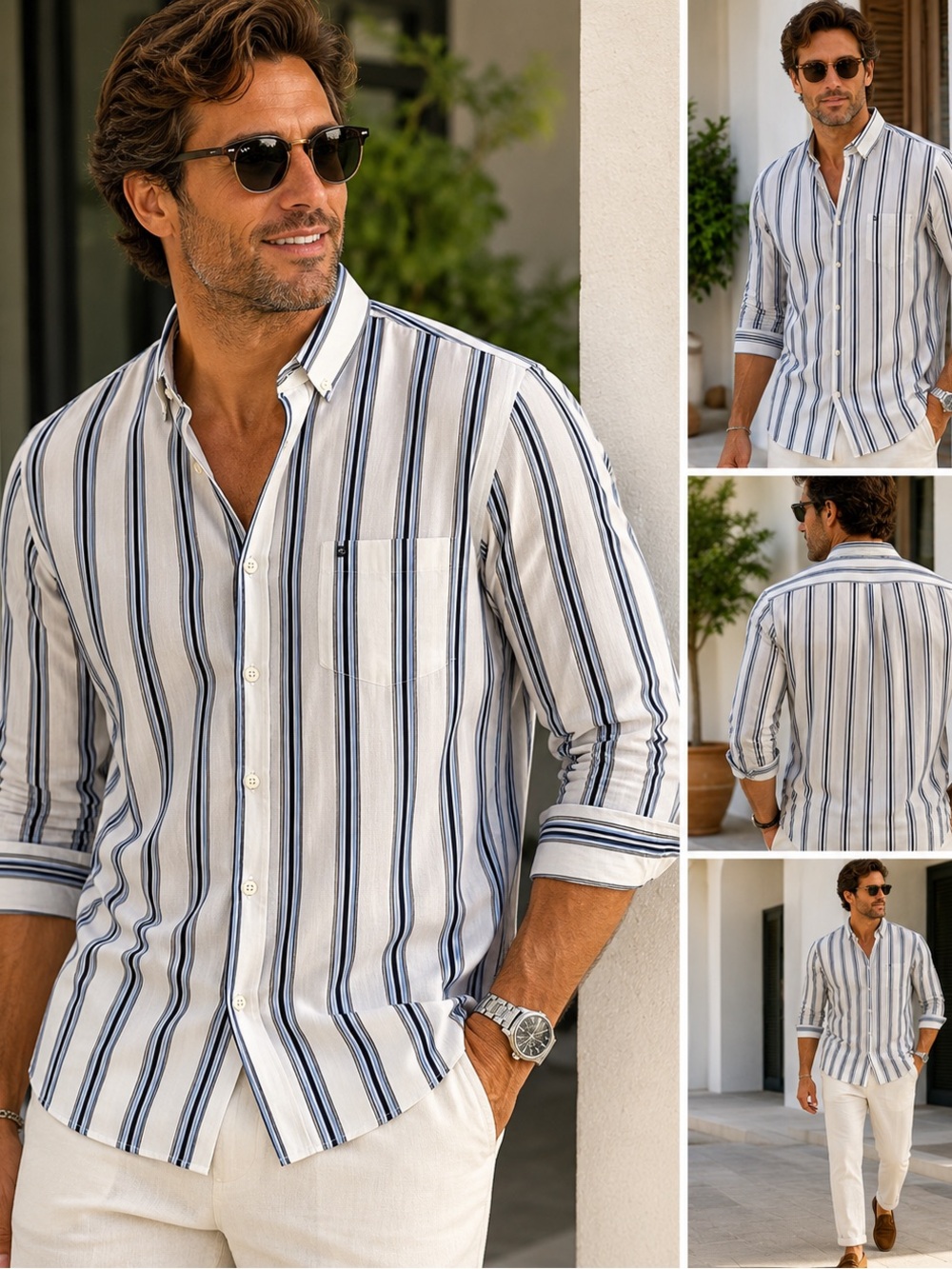 Hugo Boss White Shirt with Navy & Light Blue Vertical Stripes. BB28